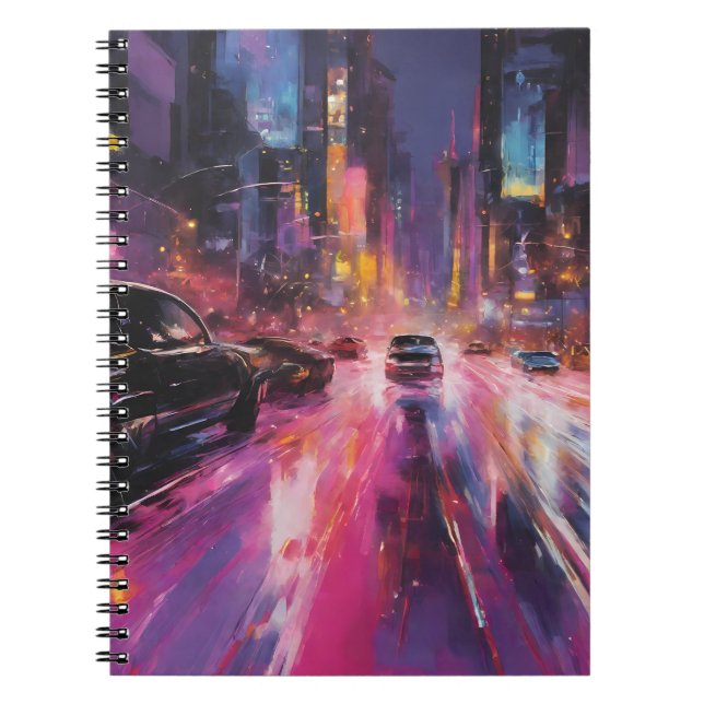 Night time Highway in Vibrant Cityscape Notebook (Front)