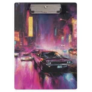 Night-time Street Racing in Vibrant City Clipboard