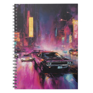 Night-time Street Racing in Vibrant City Notebook