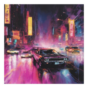 Night-time Street Racing in Vibrant City Photo Print