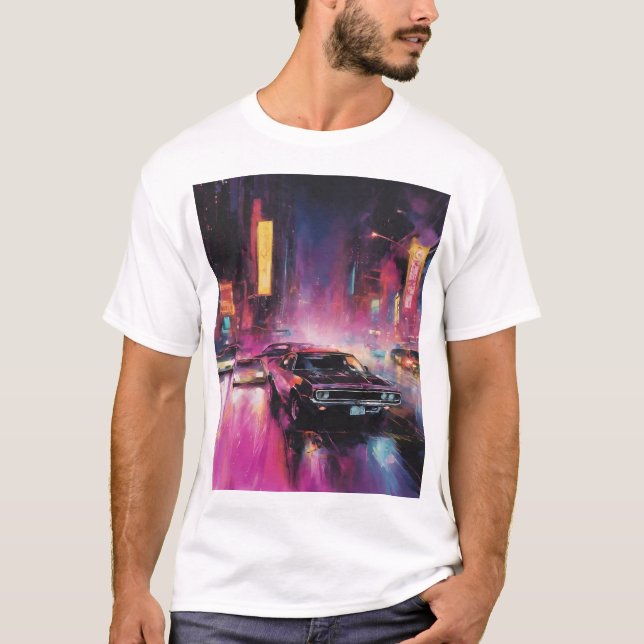 Night-time Street Racing in Vibrant City T-Shirt (Front)