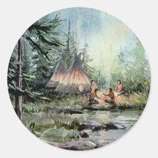 NIGHT TIPI CAMP by SHARON SHARPE Classic Round Sticker