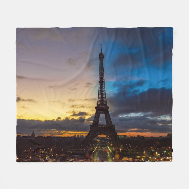Night to Day over Eiffel tower from Trocadero Fleece Blanket (Front (Horizontal))