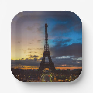 Night to Day over Eiffel tower from Trocadero Paper Plate