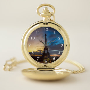 Night to Day over Eiffel tower from Trocadero Pocket Watch