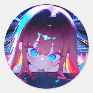 Night Train Tracks Anime Girl Classic Round Sticker