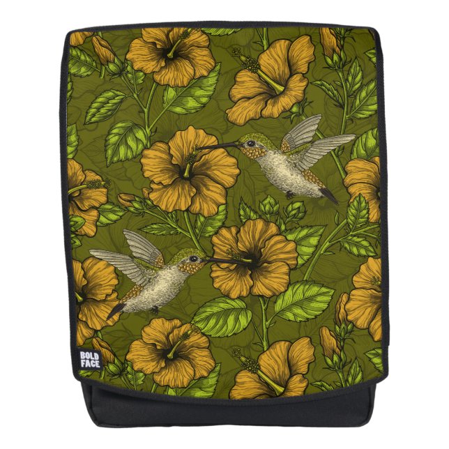 Night tropical garden yellow and green backpack (Front)