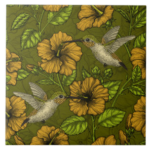 Night tropical garden yellow and green ceramic tile
