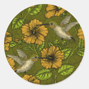 Night tropical garden yellow and green classic round sticker