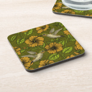Night tropical garden yellow and green coaster