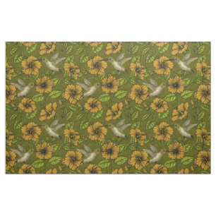 Night tropical garden yellow and green fabric