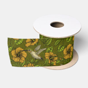 Night tropical garden yellow and green satin ribbon