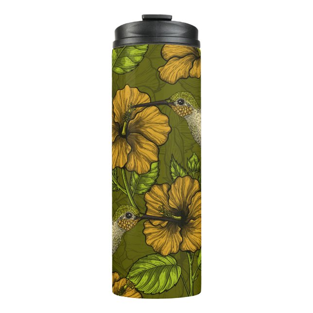 Night tropical garden yellow and green thermal tumbler (Front)