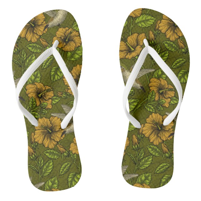 Night tropical garden yellow and green thongs (Footbed)