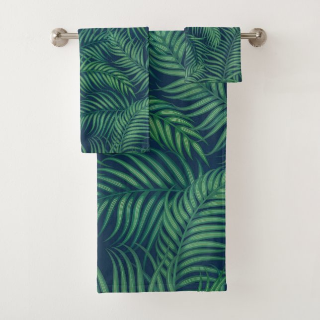 Night tropical palm leaves bath towel set (Insitu)