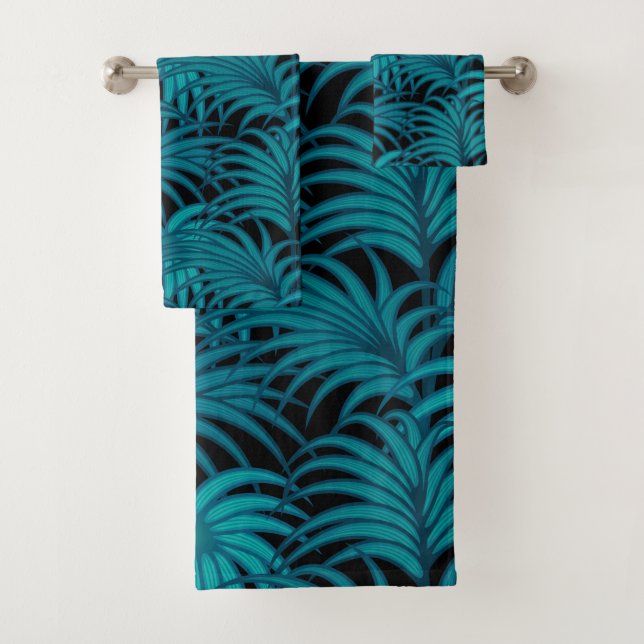 Night tropical palm leaves bath towel set (Insitu)