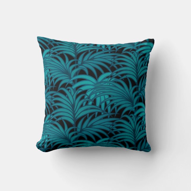 Night tropical palm leaves cushion (Front)