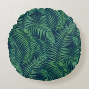 Night tropical palm leaves round cushion