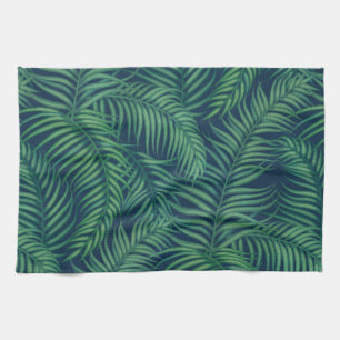 Night tropical palm leaves tea towel