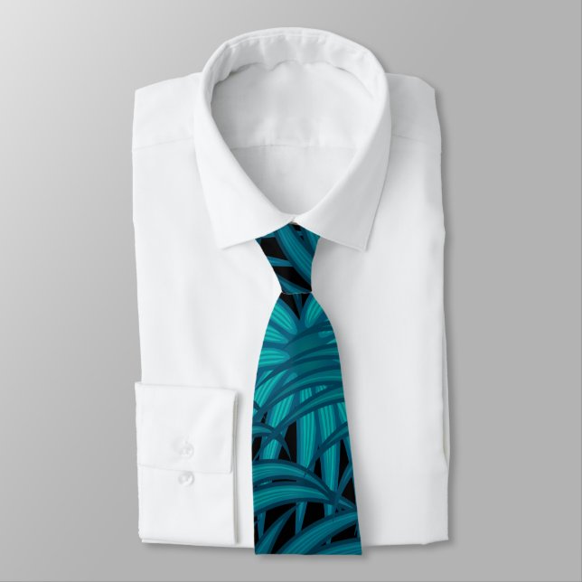 Night tropical palm leaves tie (Tied)