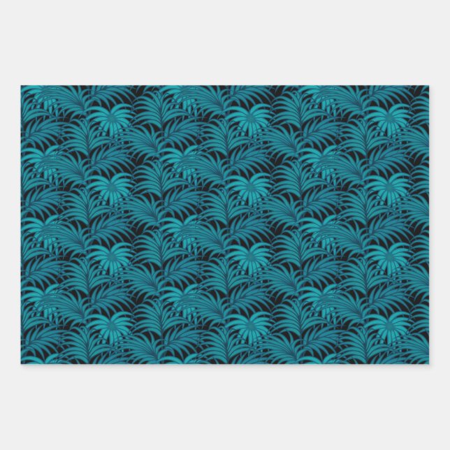 Night Tropical Palm Leaves Wrapping Paper Sheet (Front)