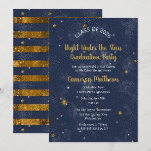 Night Under the Stars Blue   Gold Graduation Party Invitation