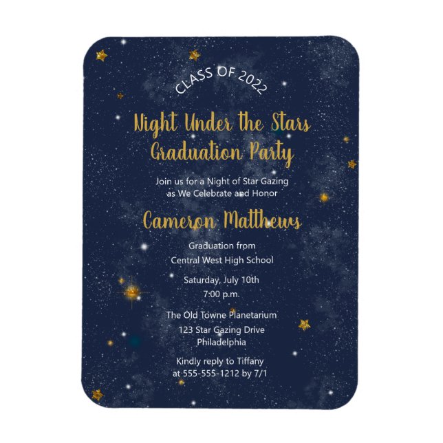 Night Under the Stars Blue | Gold Graduation Party Magnet (Vertical)