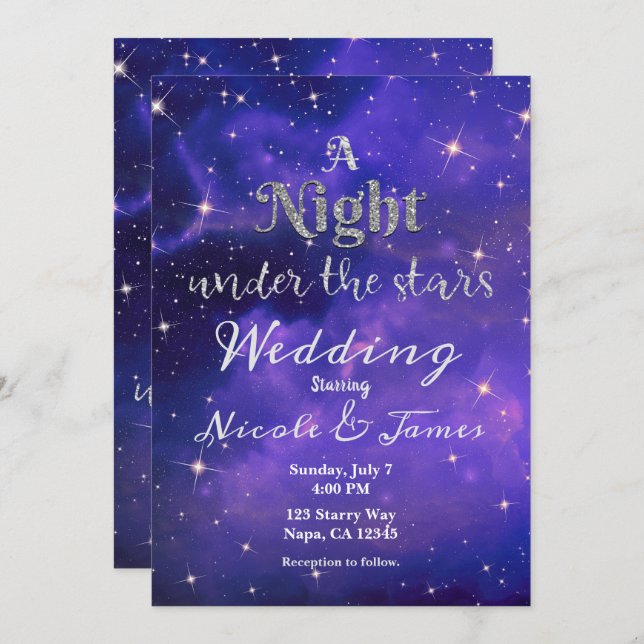 Night Under the Stars Purple Starry Sky Wedding  Invitation (Front/Back)
