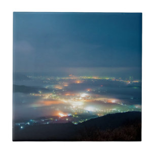 Night View Aso Night Sea Of Clouds Japan Kumamoto Ceramic Tile