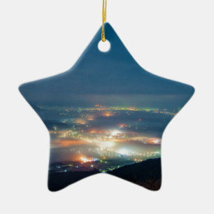 Night View Aso Night Sea Of Clouds Japan Kumamoto Ceramic Tree Decoration