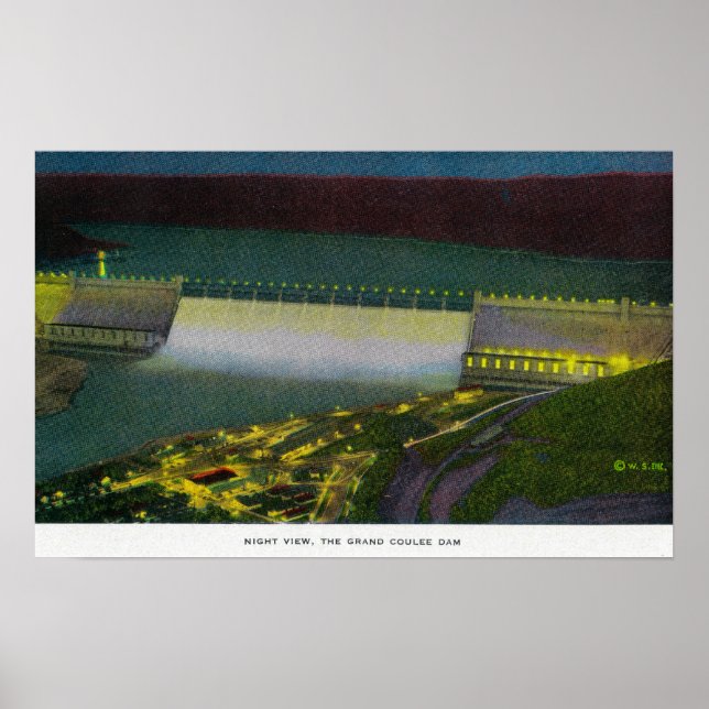 Night View, Grand Coulee Dam Poster (Front)