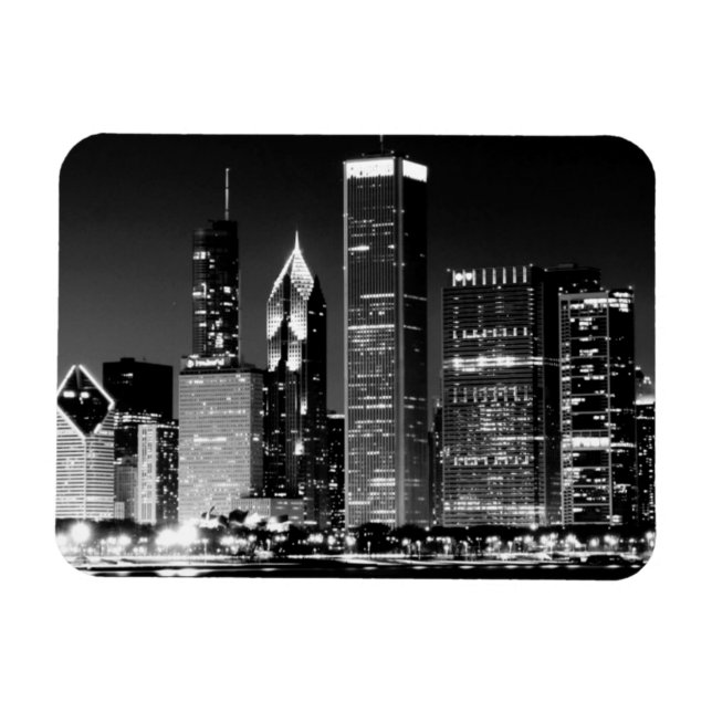 Night view of Chicago's famous cityscape Magnet (Horizontal)