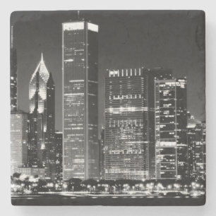 Night view of Chicago's famous cityscape Stone Coaster