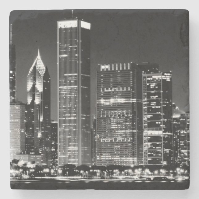 Night view of Chicago's famous cityscape Stone Coaster (Front)