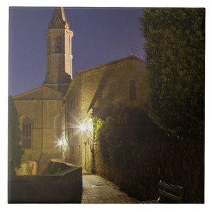 Night view of church at dusk, Pienza, Italy Ceramic Tile