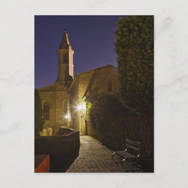 Night view of church at dusk, Pienza, Italy Postcard (Front)