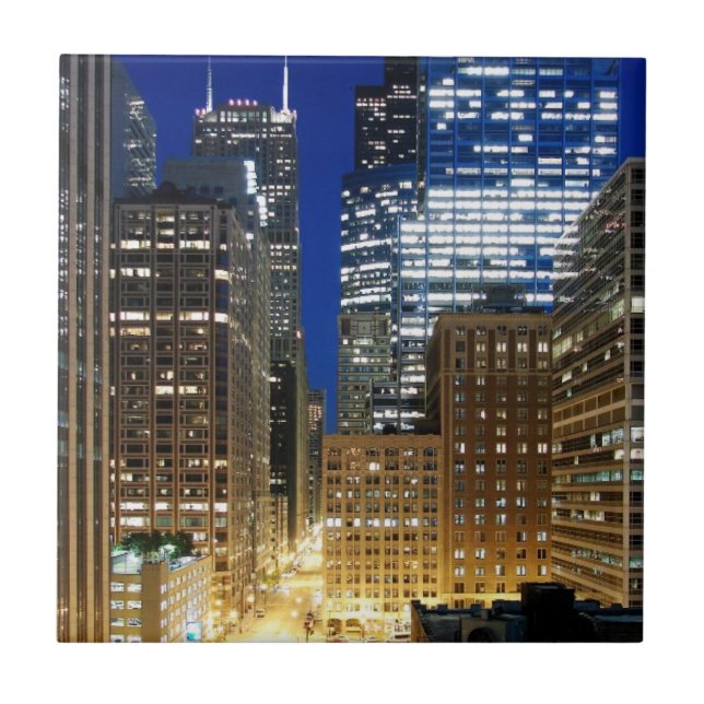 Night view of cityscape of Chicago Ceramic Tile (Front)