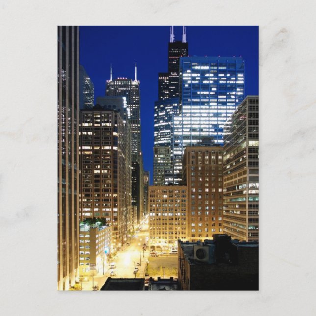 Night view of cityscape of Chicago Postcard (Front)