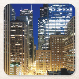 Night view of cityscape of Chicago Square Paper Coaster