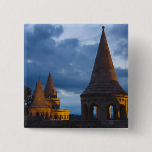Night view of Fisherman's Bastion, Castle Hil 15 Cm Square Badge