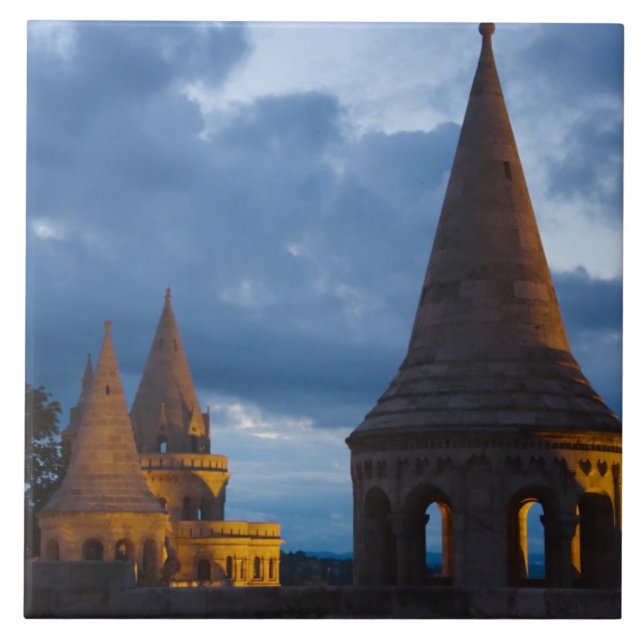 Night view of Fisherman's Bastion, Castle Hil Tile (Front)