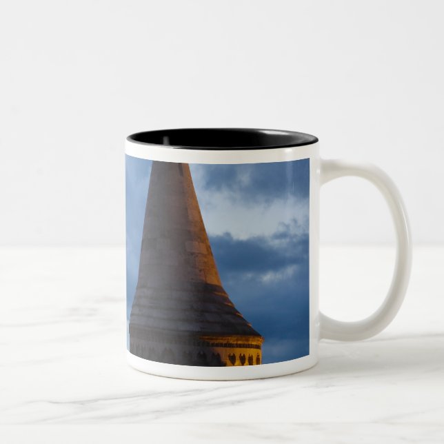 Night view of Fisherman's Bastion, Castle Hil Two-Tone Coffee Mug (Right)