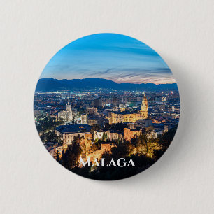 Night view of Malaga Cathedral in Malaga, Spain 6 Cm Round Badge