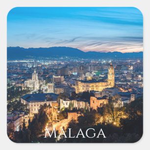 Night view of Malaga Cathedral in Malaga, Spain Square Sticker