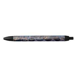 Night view of 'painted ladies' houses black ink pen
