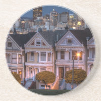 Night view of 'painted ladies'  houses