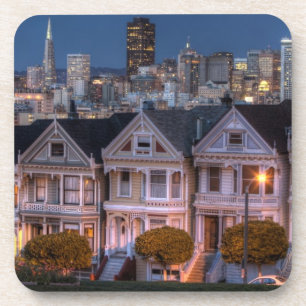 Night view of 'painted ladies'  houses coaster