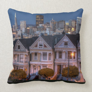 Night view of 'painted ladies' houses cushion