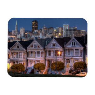 Night view of 'painted ladies' houses magnet