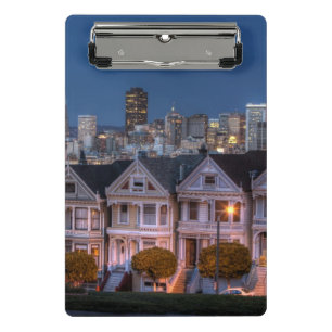 Night view of 'painted ladies' houses mini clipboard